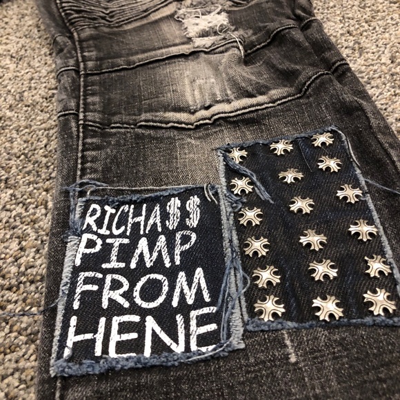 Mens Size 29 Jeans Gray Motorcycle Rock And Roll Fashion Streetwear 29x29 - Picture 2 of 10